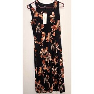 DKNY Black Floral Sleeveless Midi/Maxi Dress Size Small NWT